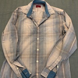 Blue checked button down shirt